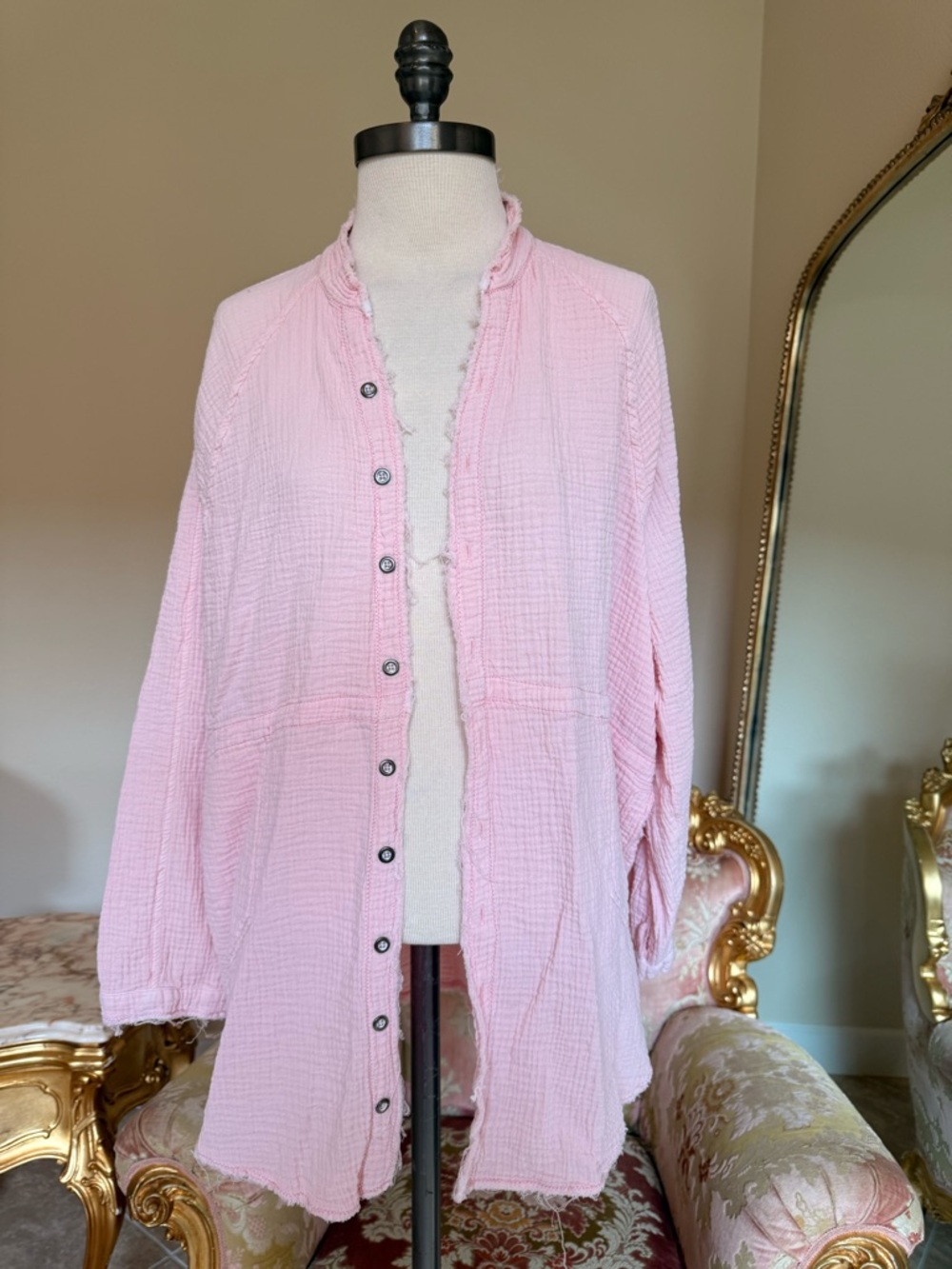 We The Free Light Pink Crinkle Button-Front Shirt Jacket